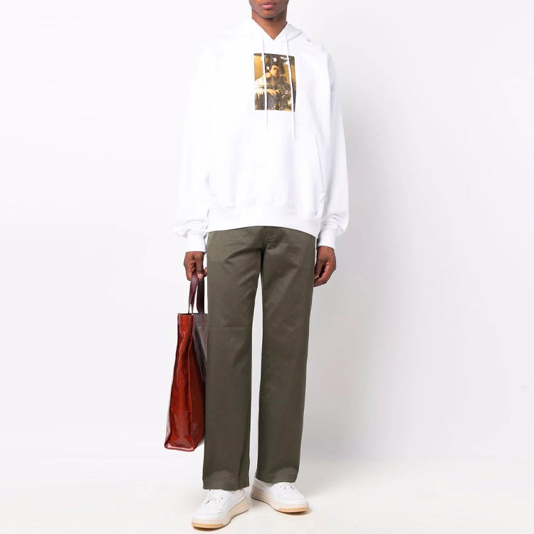 Off-White FW21 Pattern Alphabet Printing Drawstring Pullover Version White OMBB085F21FLE0130184