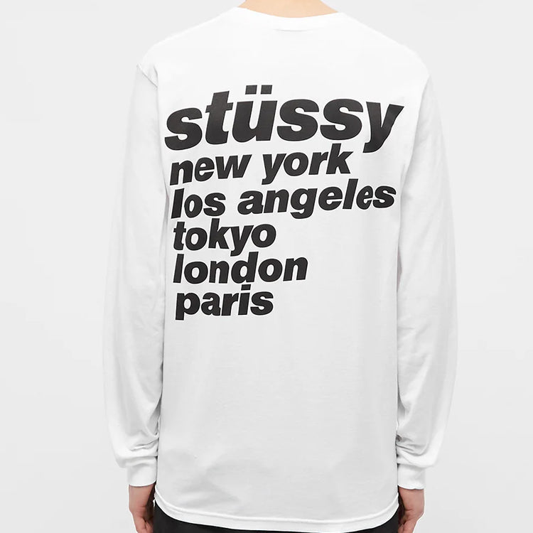 Men's Stussy Basic Back Printing Long Sleeves White 1994493