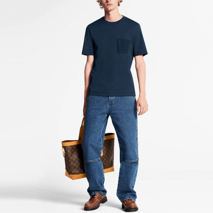Men's LOUIS VUITTON FW21 Round Neck Pocket Short Sleeve Blue 1A1QPQ