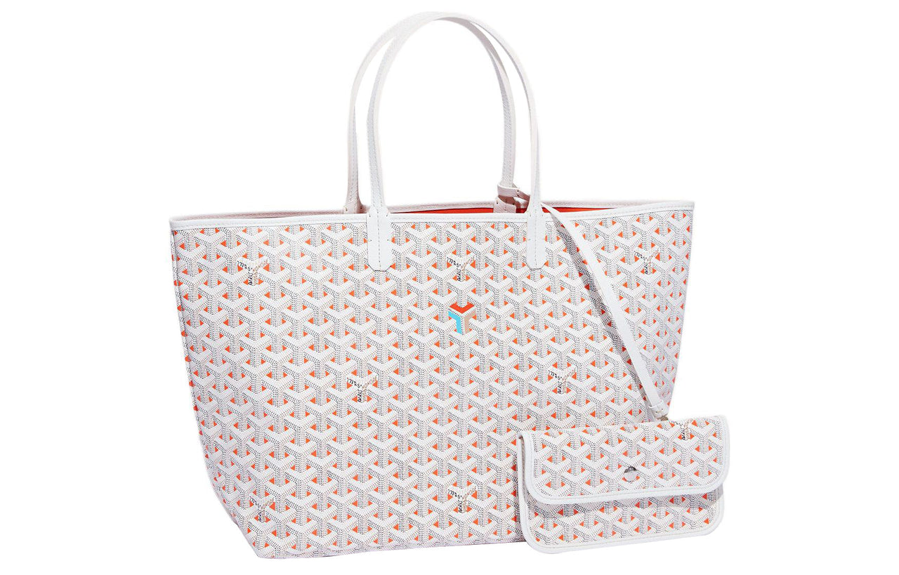GOYARD Saint Louis Canvas With Calfskin Handbag Shoulder Bag Small Size Unisex White/Orange