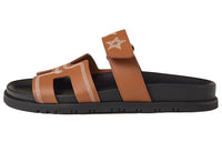 HERMES Chypre Rubber Sole Slip-Resistant Slide Slippers Women's Brown