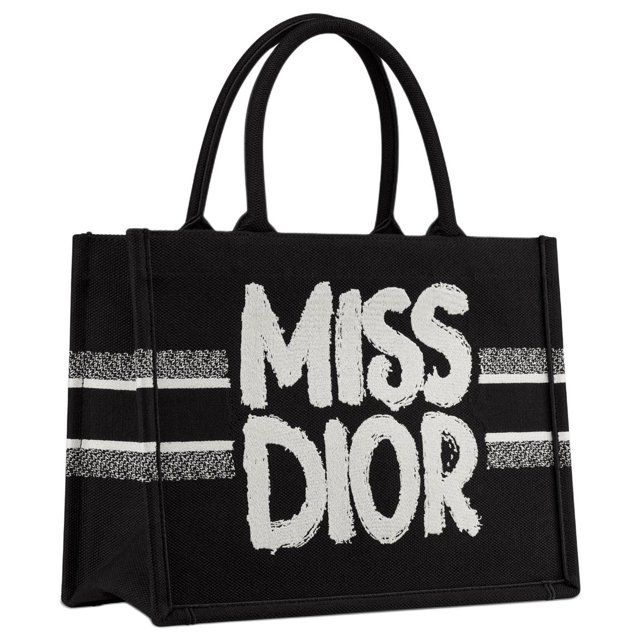 DIOR BookToteMiss Dior Embroidery Tote Bag Shopping Bag Handbag Medium Size Women's Black