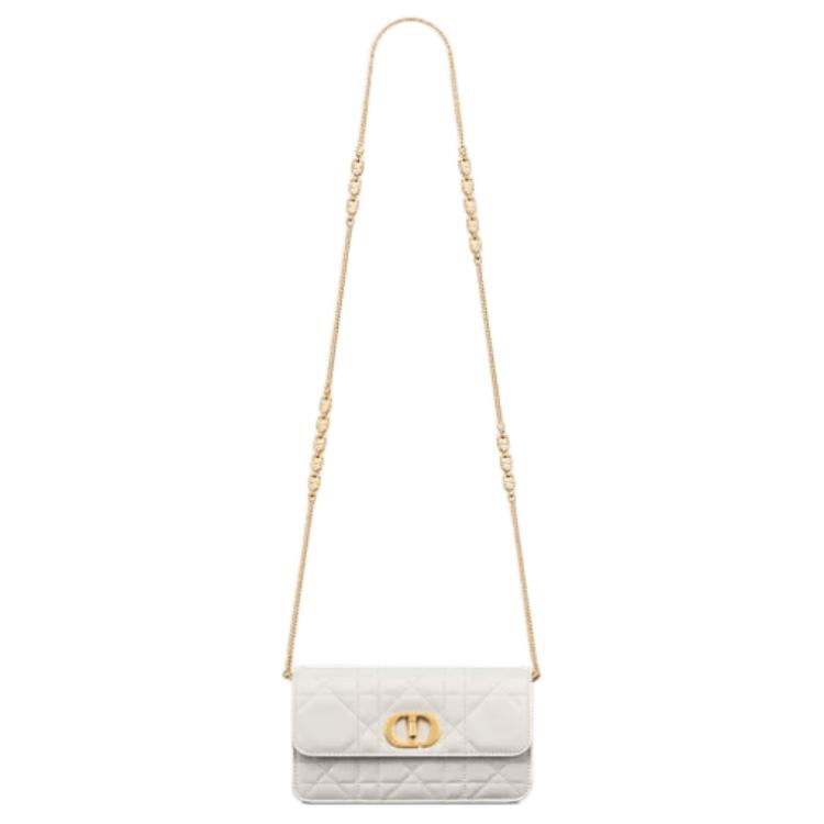 DIOR Wicker Pattern Sheepskin Shoulder Bag Crossbody Bag Women's Milk White
