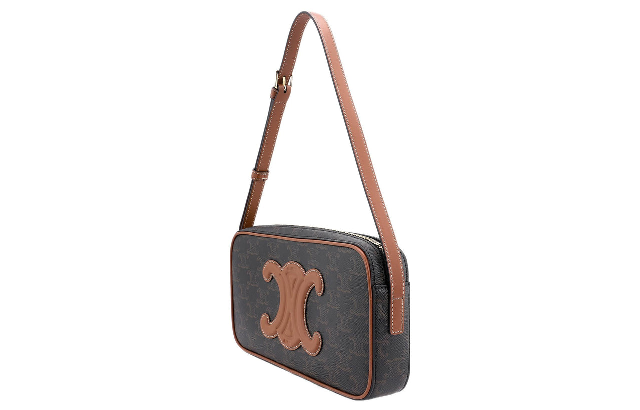CELINE Cuir Triomphe Fabric With Cow Leather Camera Bag, Messenger Bag, Crossbody Bag, Shoulder Bag Women's Tawny