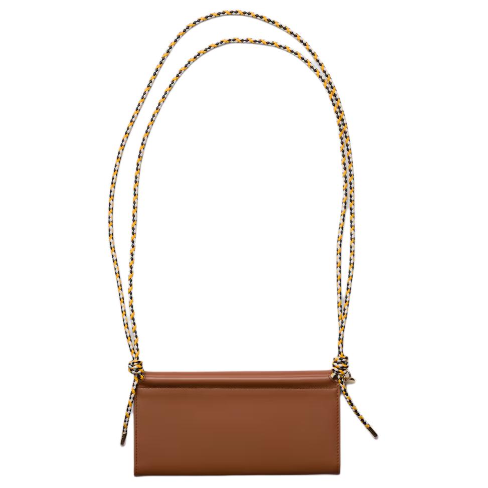 PRADA Cow Leather Wallet Shoulder Bag Women's Brown