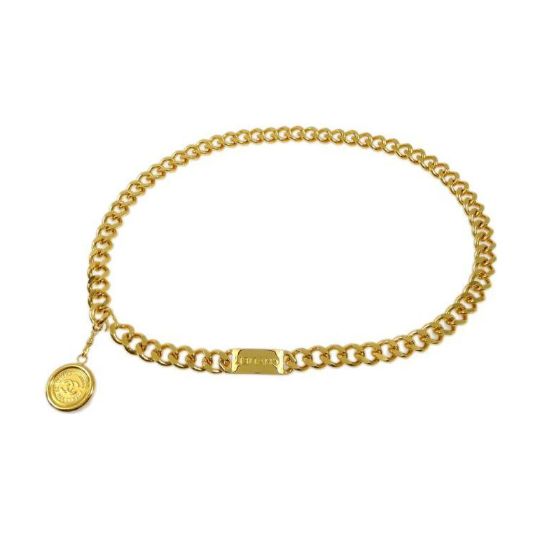 CHANEL 1994 Logo Plaque Medallion Chain Belt