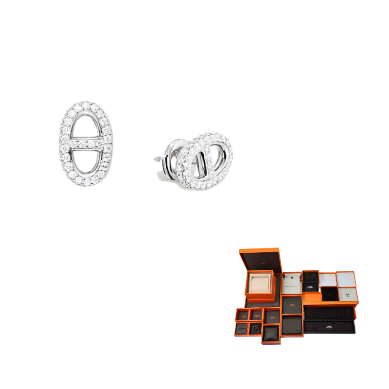 HERMES 18K White Gold Earrings Women's Silver