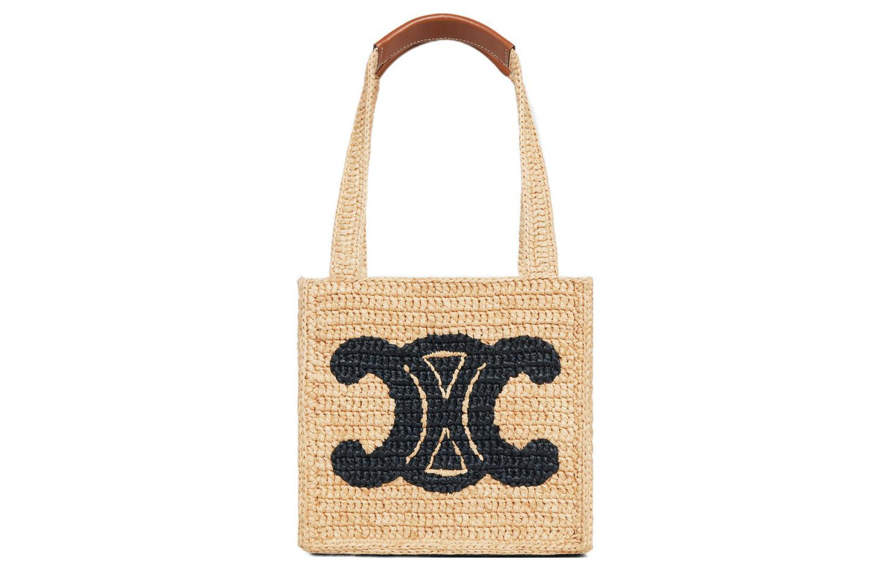 CELINE Cuir Triomphe Cow Leather Tote Bag Shopping Bag Shoulder Bag Handbag Women's Beige Blue