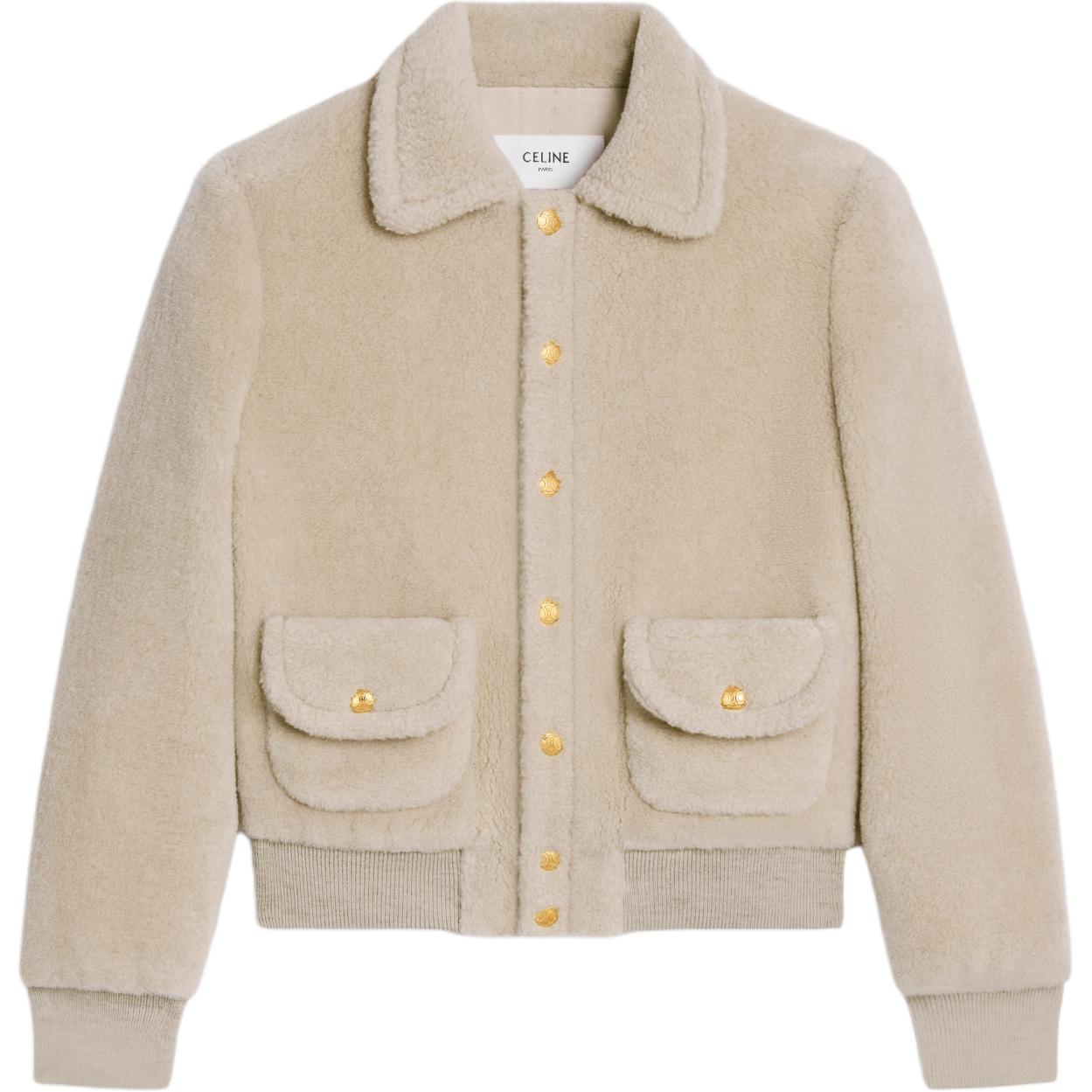 CELINE FW24 Velvet-feel Coat Women's Natural Color