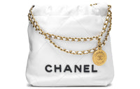 CHANEL 22Bag Shiny Calfskin Bucket Bags Shoulder Bag Crossbody Bag Mini Women's White