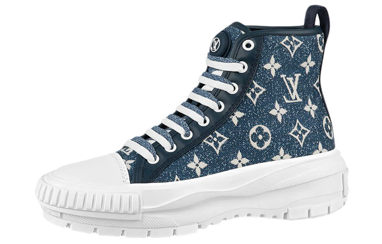 حذاء رياضي نسائي من LOUIS VUITTON Squad Boot Monogram Denim Navy Blue White