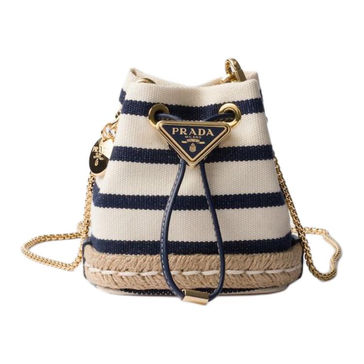 PRADA Cotton Shoulder Bag Mini Women's Ivory & Blue