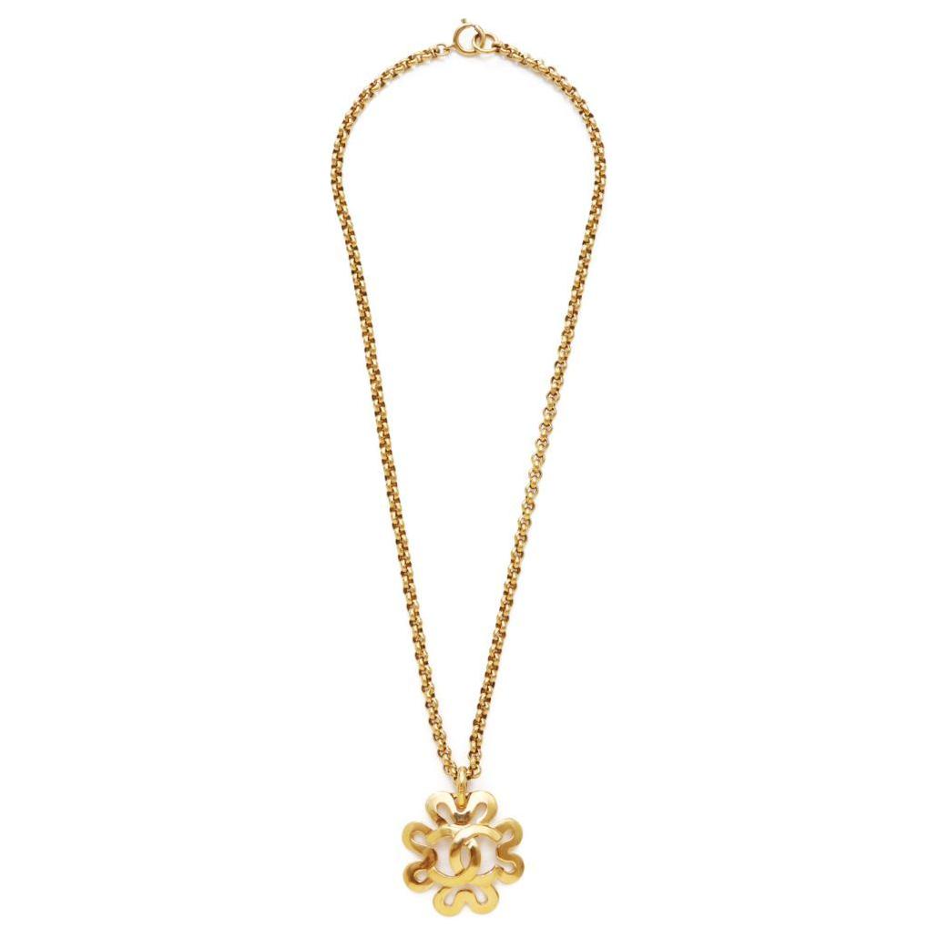 CHANEL 1995 Cc Clover Pendant Necklace