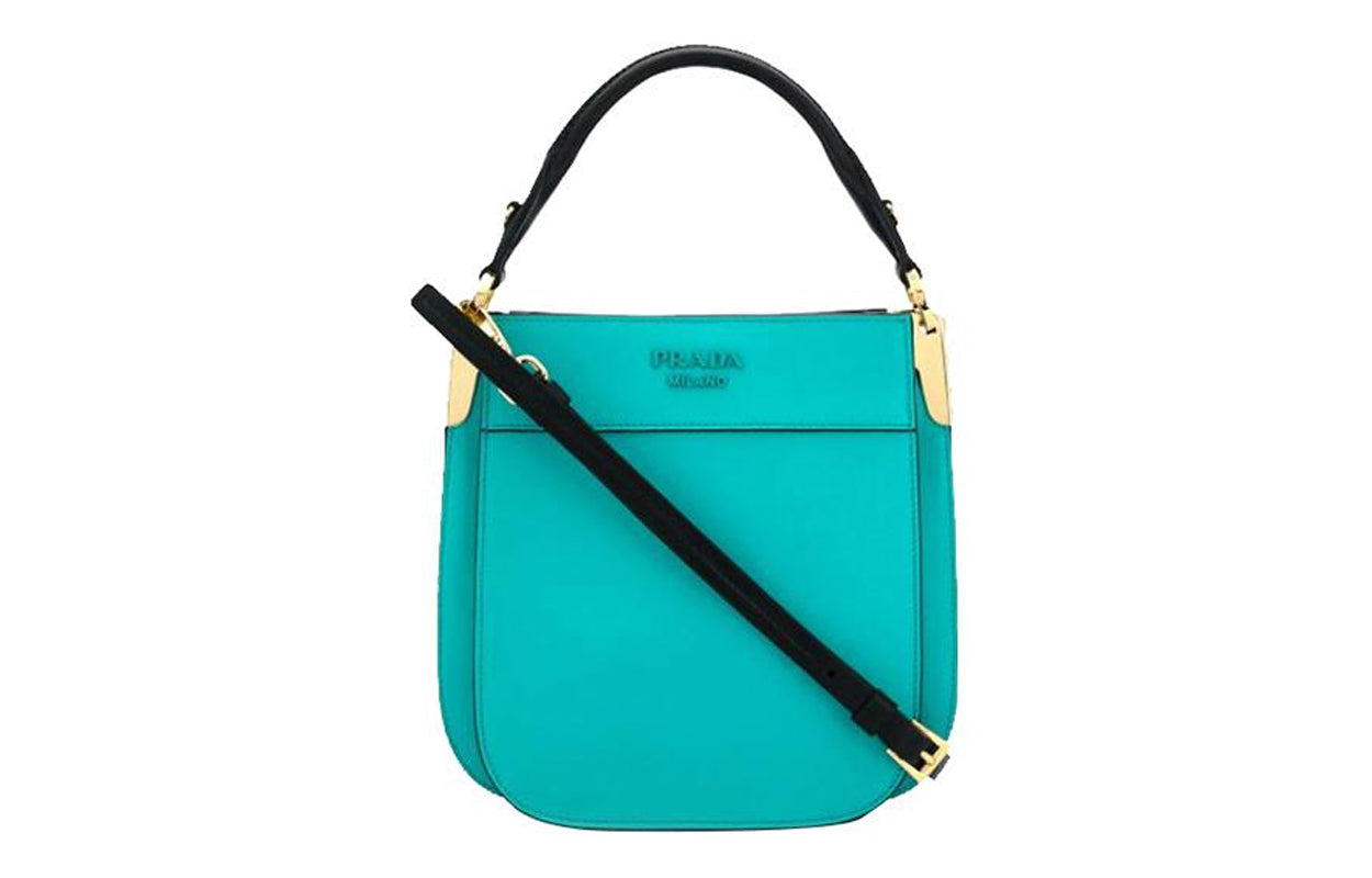 PRADA Calfskin Tote Bag Shopping Bag Portable Crossbody Bag Shoulder Bag Small Size Women's Jade Blue