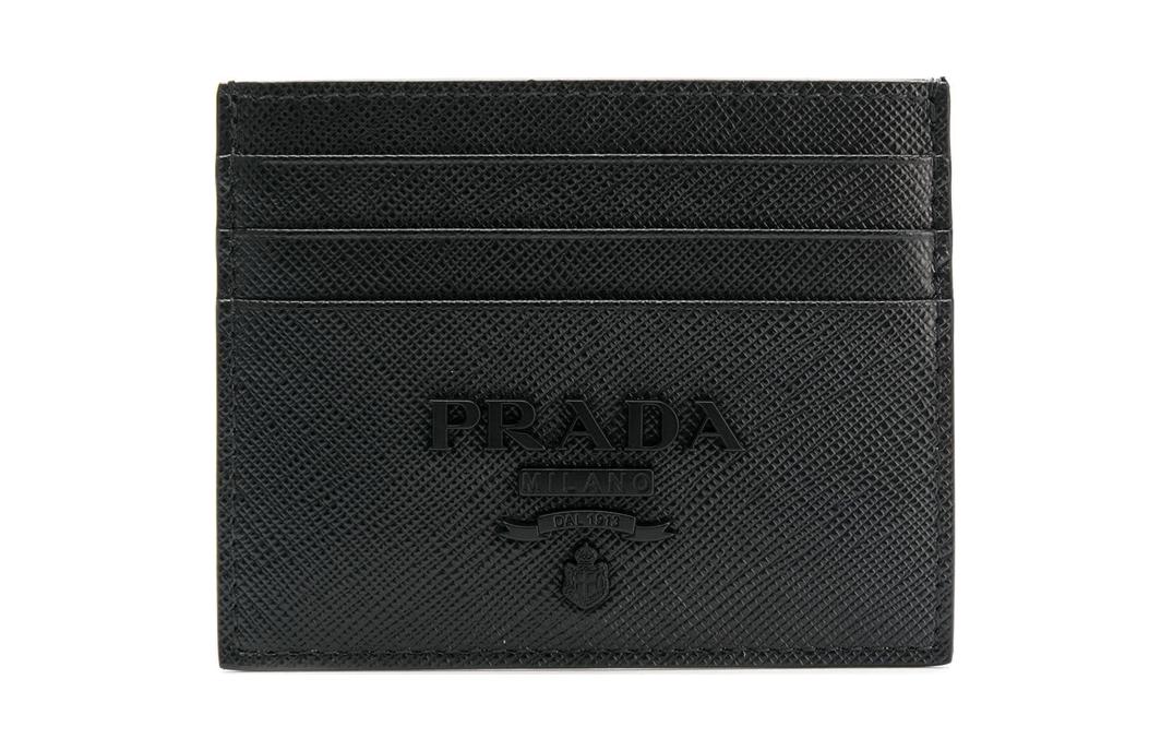 PRADA Cow Leather Card Holder Women's Black