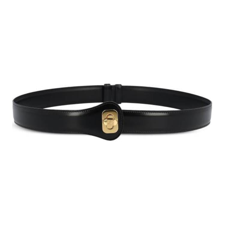 CELINE Calfskin, Metal Leather Belts Women's Black 3cm