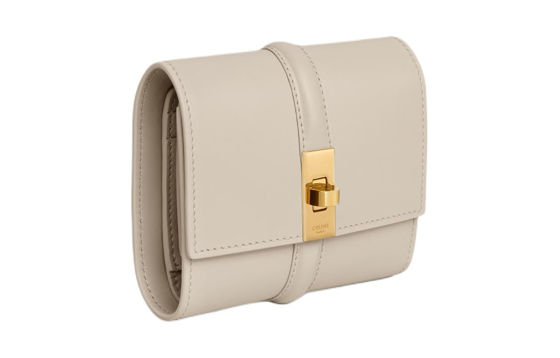 CELINE Calfskin Wallet Small Size Women's Light Stone