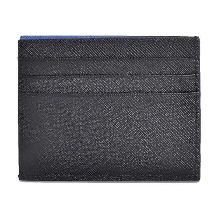 PRADA Cow Leather Card Holder Unisex Black/Blue