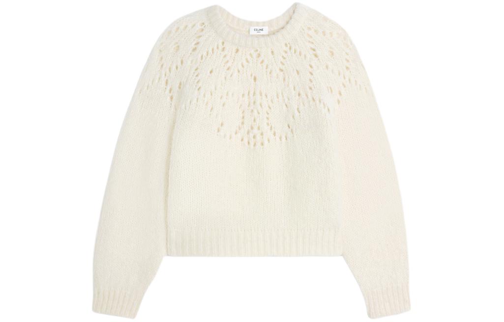 CELINE Crew Neck Sweater In Triomphe Fair Isle Alpaca Wool Pointelle
