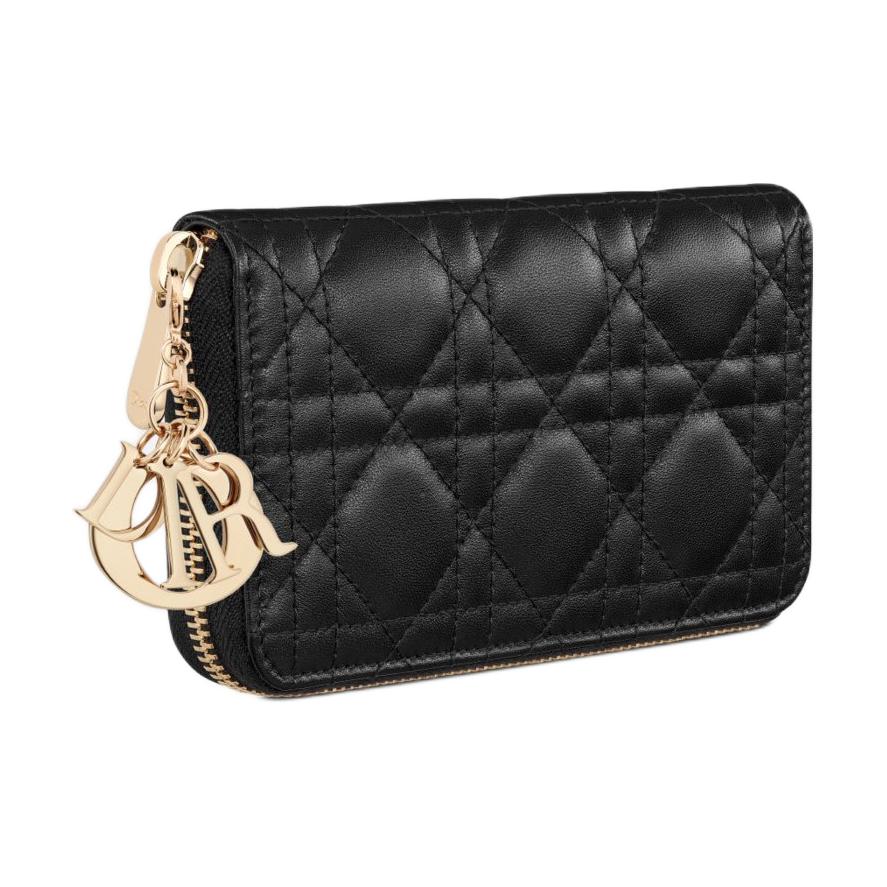 DIOR Lady Dior Lambskin Wallet Medium Size Women's Black