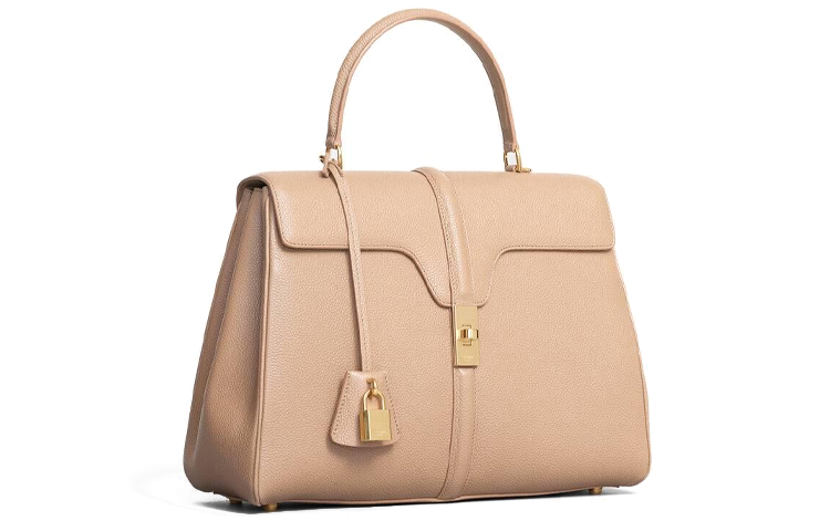 CELINE 16 Cow Leather Handbag Women's Beige