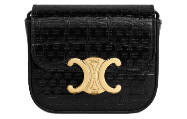 CELINE Embossed Crocodile Pattern Cow Leather Shoulder Bag, Crossbody Bag Mini Women's Black