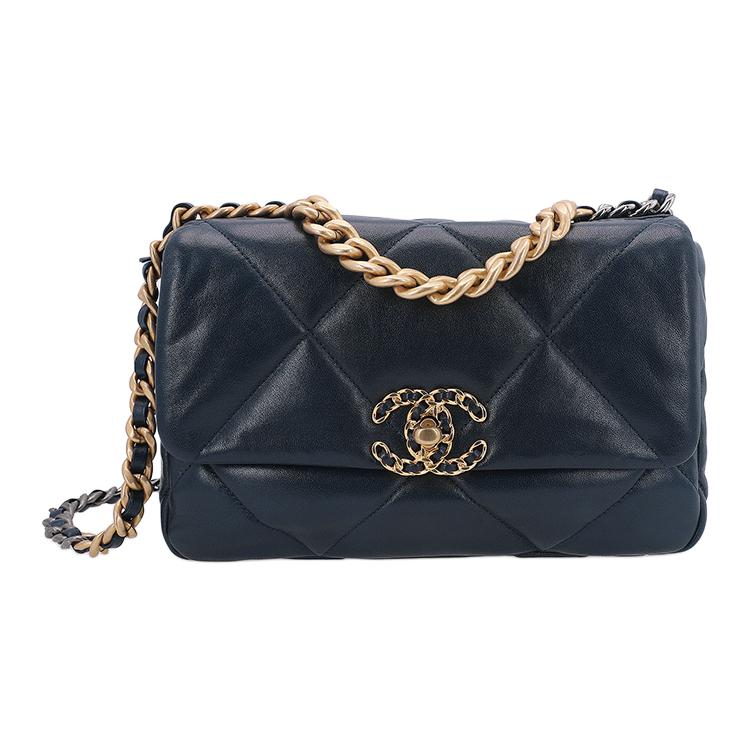 CHANEL 19Bag Sheepskin Mouth Cover Bag Crossbody Bag Small Size Women's Marine Blue