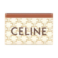 CELINE Canvas With Sheepskin Card Holder Women's White & Tawny & Candy