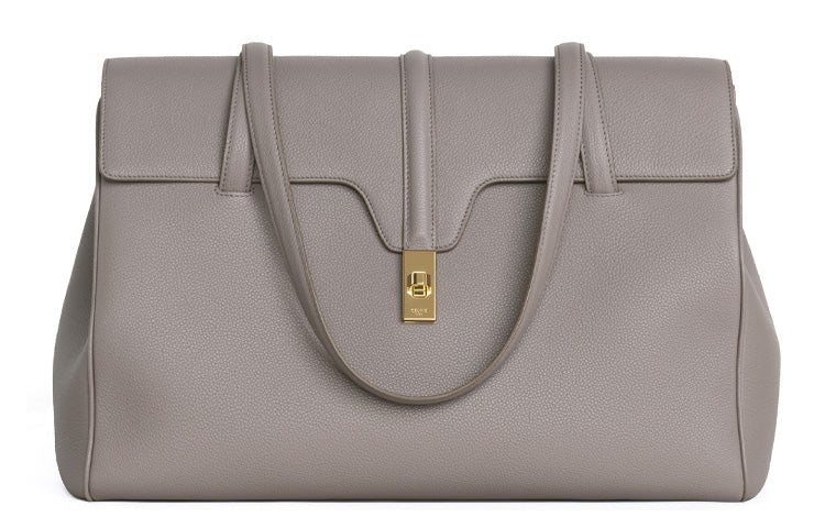 CELINE 16 Cow Leather Shoulder Bag Briefcase Handbag Large Size Women's Egg Stone Color