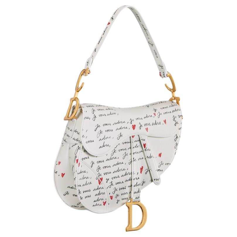 DIOR Calfskin Saddle Bag Portable Crossbody Bag Shoulder Bag Women's White