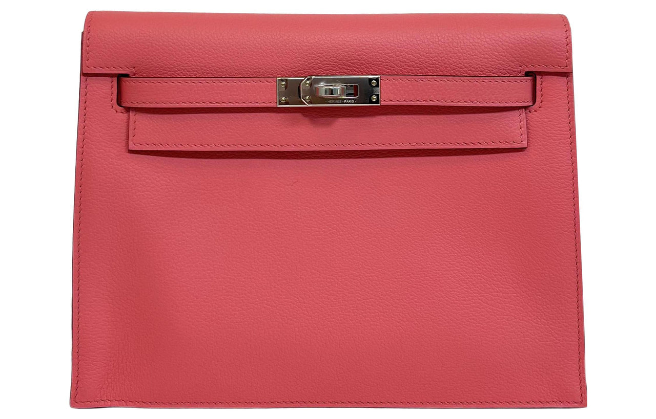 HERMES Kelly Danse Evercolor Leather One Shoulder Crossbody Clutch Regular Women's Summer Pink & Titan Green