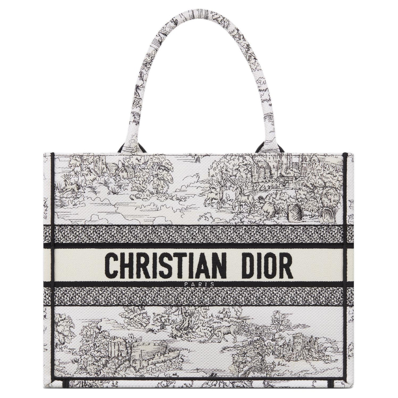 DIOR BookTote Cotton Tote Bag Shopping Bag Handbag Medium Size Women's White & Black
