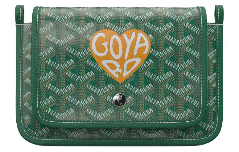 GOYARD Plumet Canvas With Leather Envelope Bag Crossbody Bag Shoulder Bag Unisex Green Stitch Yellow Small Heart