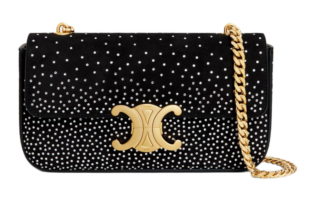 CELINE Goat Suede Crossbody Bag, Shoulder Bag Women's Black
