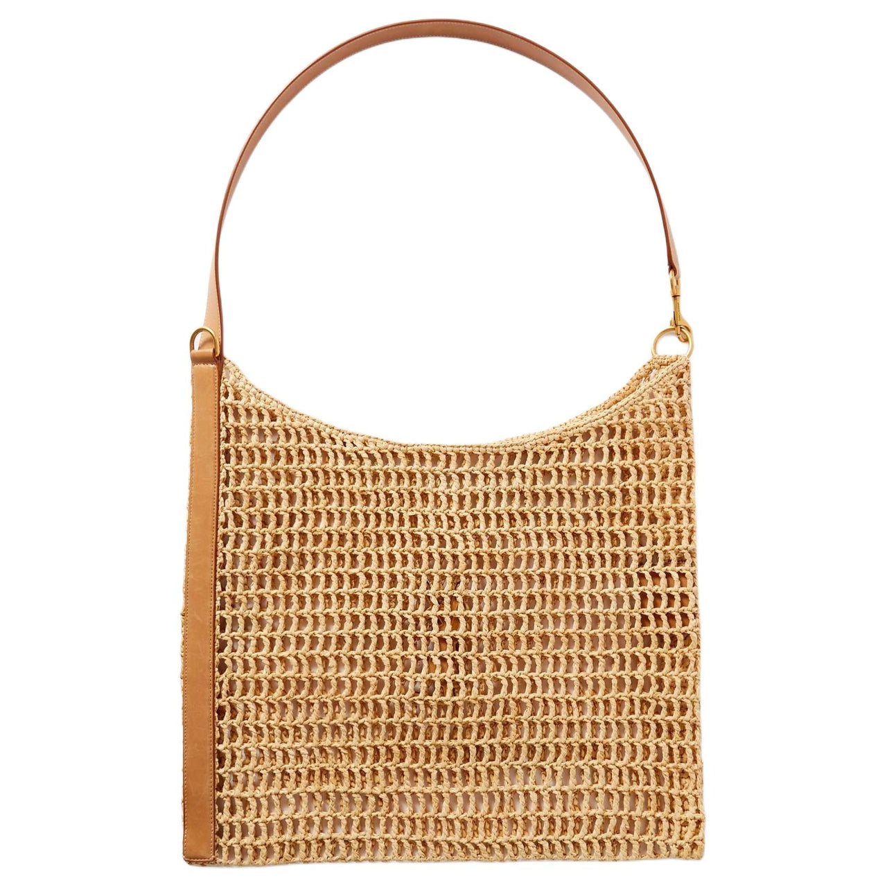 SAINT LAURENT Raffia Shoulder Bag Women's Khaki & Brown