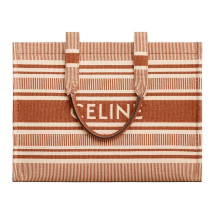 CELINE Cabas Thais Fabric With Cow Leather Tote Bag, Shopping Bag, Handbag Tubas Women's Ochre