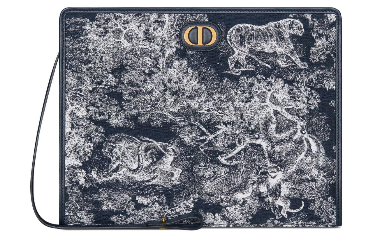 DIOR 30 Montaigne Toile De Jouy Reverse Jacquard Clutch Medium Size Women's Blue