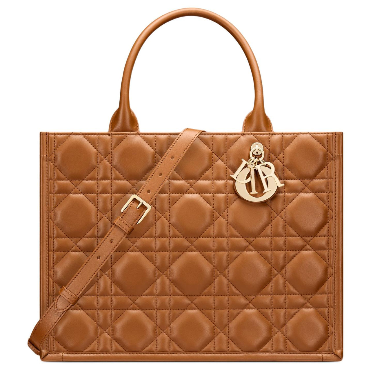 DIOR BookTote Calfskin Tote Bag Shopping Bag Handbag Medium Size Women's Gold Brown