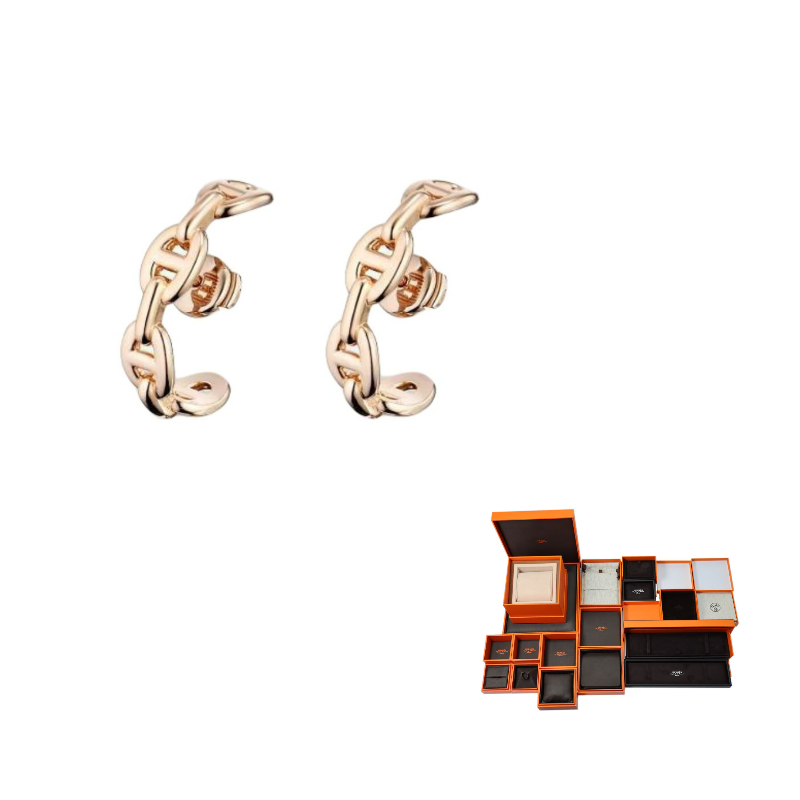 HERMES 18K Rose Gold Earrings Women's Rose Gold