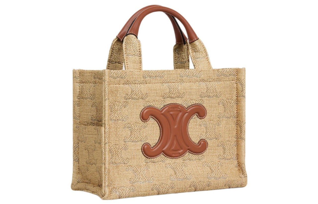 CELINE Cabas Thais Fabric Tote Bag, Shopping Bag, Handbag Trumpets Women's Natural & Camel