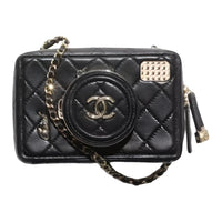 CHANEL Sheepskin Makeup Bag Small Square Bag Shoulder Bag Crossbody Bag Regular Women's Black