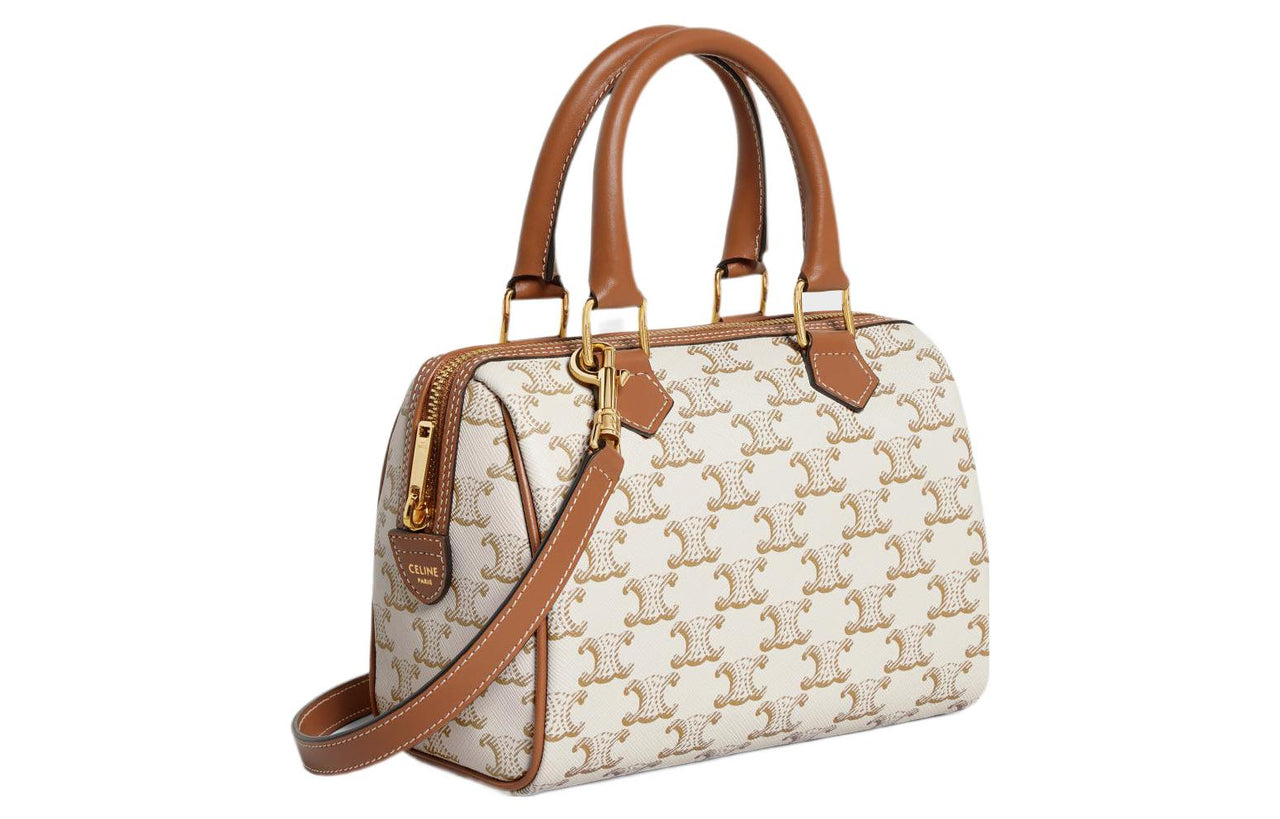 CELINE Cow Leather Boston Bag, Crossbody Bag, Shoulder Bag, Handbag Trumpets Women's White