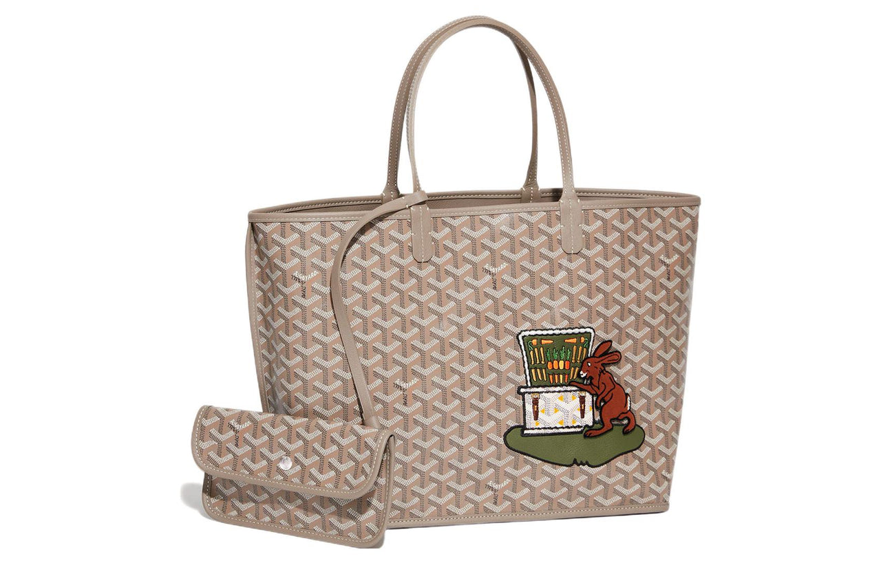 GOYARD Anjou Calfskin With Canvas Tote Bag Shopping Bag Handbag Small Size Women's Yellow