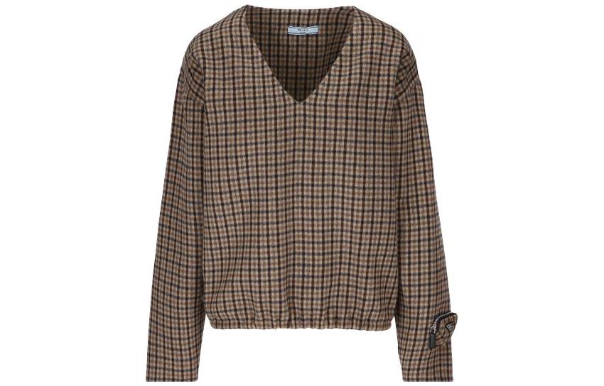 PRADA Checked V Neck Top