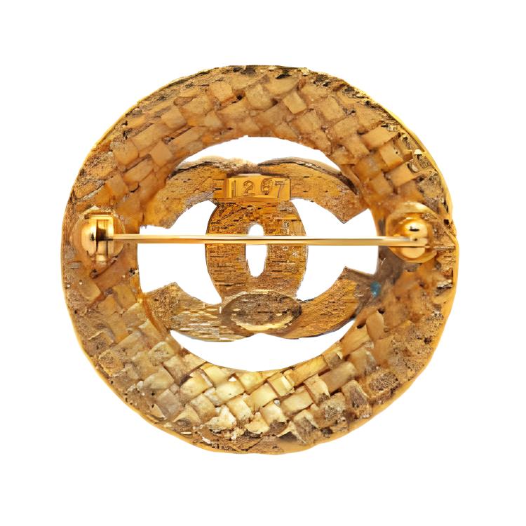 CHANEL 1980 1990 Plated Cc Round Brooch Costume Brooch