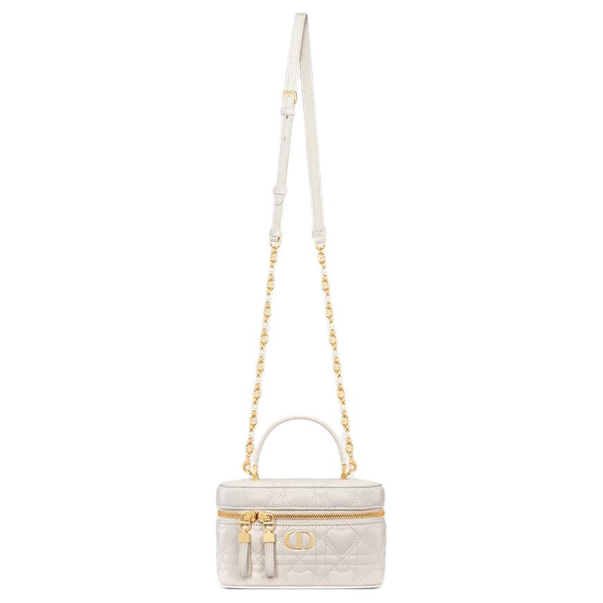 DIOR Caro Sheepskin One Shoulder Handbag Mini Women's Milk White