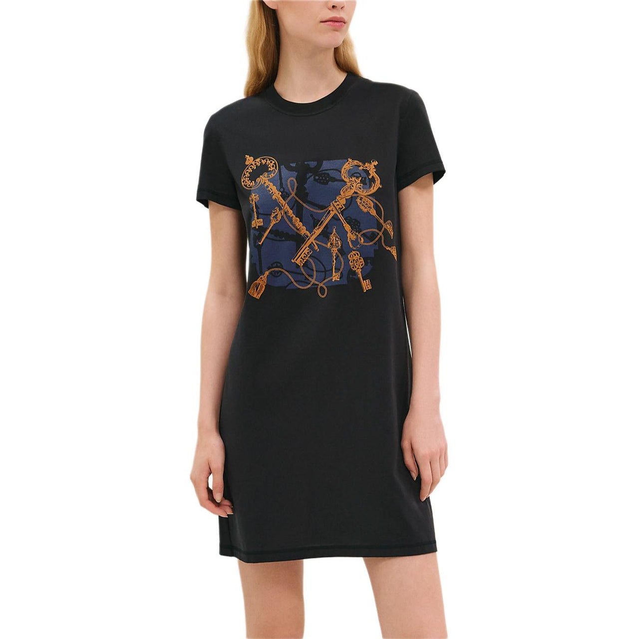 HERMES Short-Sleeved Dresses Women's Black Blue