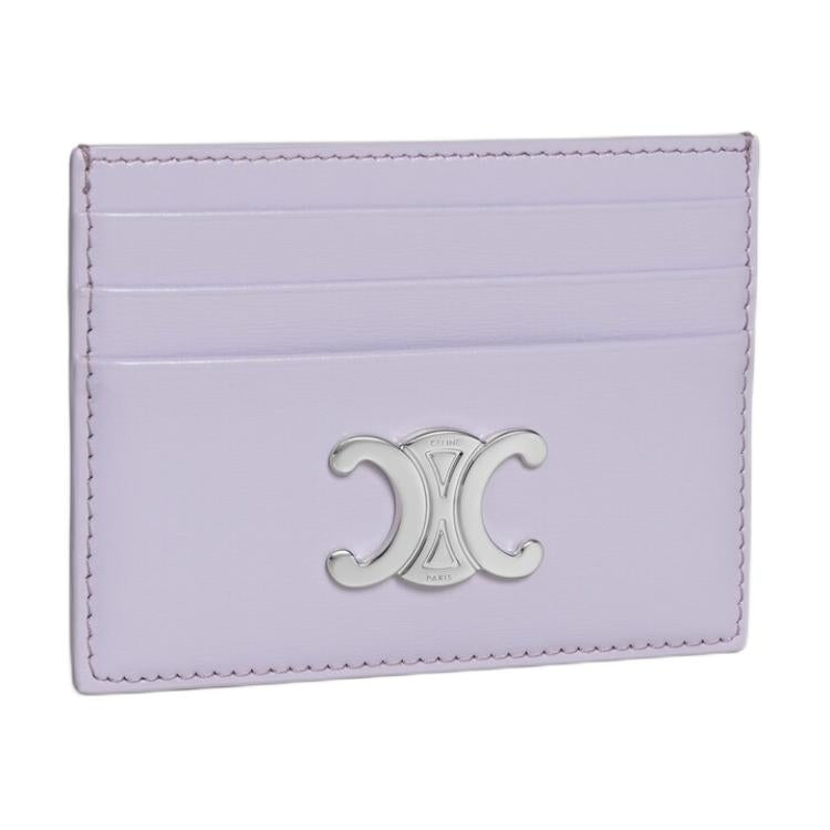 CELINE Cow Leather Card Holder Women's Purple