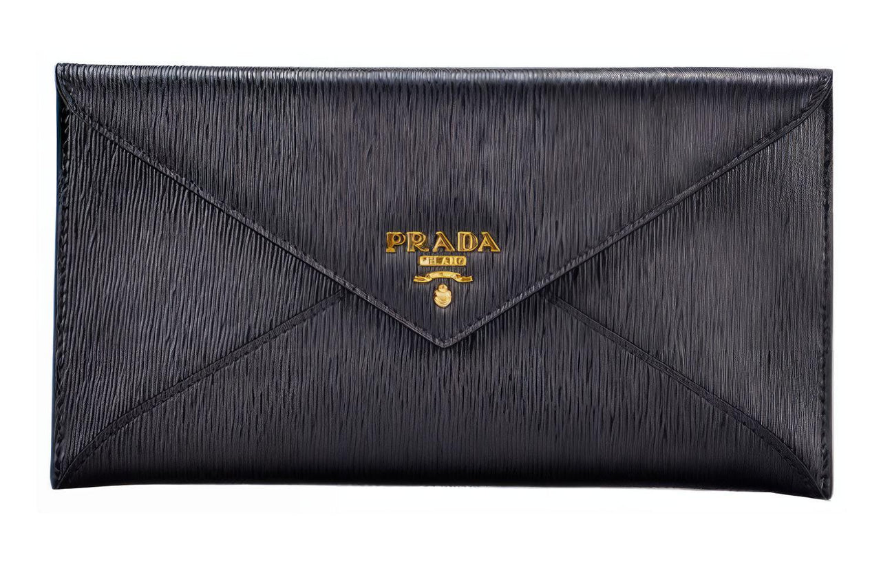 PRADA Cow Leather Clutch Women's Black