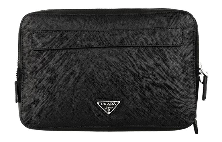 PRADA Cow Leather Wrist Bags Clutches Regular Men's Black